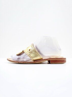 Jack Rogers Jacks Gold Patent Leather Flat Thong Sandals - 7